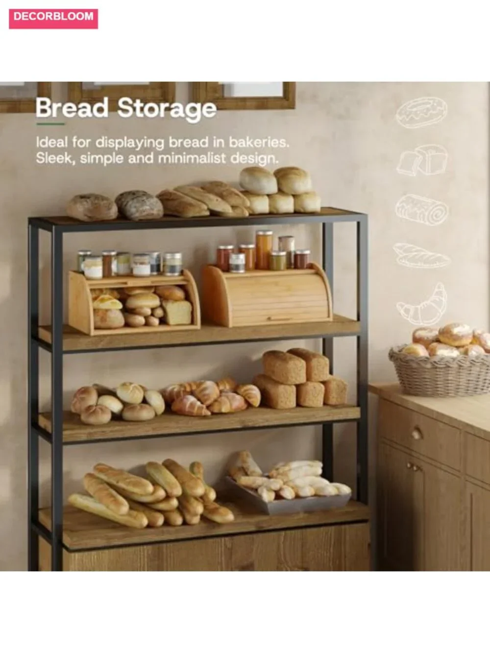 Bamboo Wood Bread Box with Roll-Top for Kitchen Countertop Storage